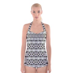 Abstract Ethnic Camouflage Boyleg Halter Swimsuit 