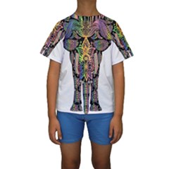 Prismatic Floral Pattern Elephant Kids  Short Sleeve Swimwear by Nexatart