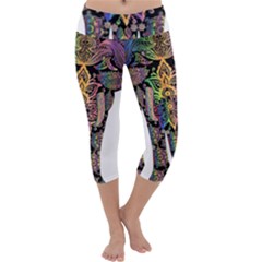 Prismatic Floral Pattern Elephant Capri Yoga Leggings by Nexatart