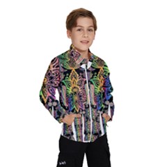 Prismatic Floral Pattern Elephant Wind Breaker (kids) by Nexatart