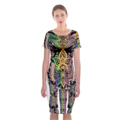 Prismatic Floral Pattern Elephant Classic Short Sleeve Midi Dress by Nexatart