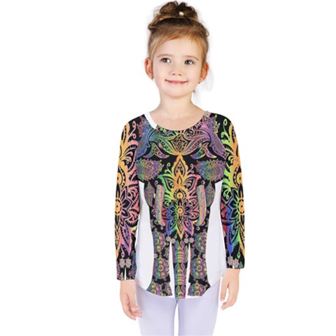 Prismatic Floral Pattern Elephant Kids  Long Sleeve Tee by Nexatart