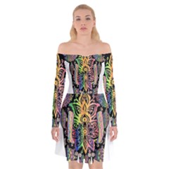 Prismatic Floral Pattern Elephant Off Shoulder Skater Dress by Nexatart