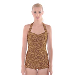 Giraffe Remixed Boyleg Halter Swimsuit  by Nexatart