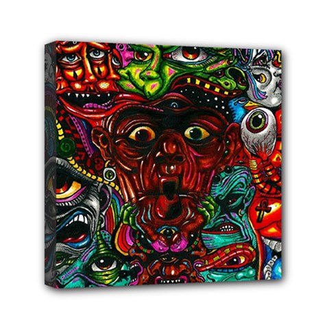 Abstract Psychedelic Face Nightmare Eyes Font Horror Fantasy Artwork Mini Canvas 6  X 6  by Nexatart