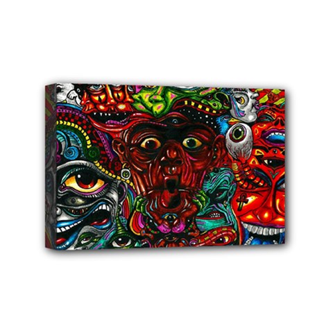 Abstract Psychedelic Face Nightmare Eyes Font Horror Fantasy Artwork Mini Canvas 6  X 4  by Nexatart