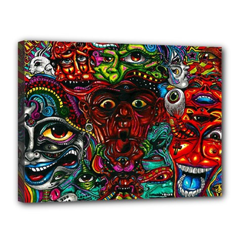 Abstract Psychedelic Face Nightmare Eyes Font Horror Fantasy Artwork Canvas 16  X 12  by Nexatart