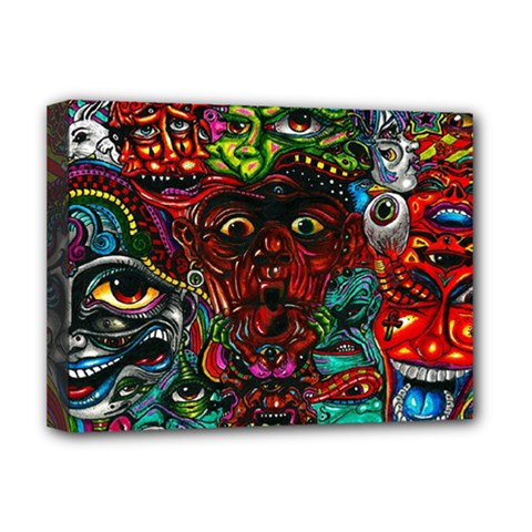 Abstract Psychedelic Face Nightmare Eyes Font Horror Fantasy Artwork Deluxe Canvas 16  X 12   by Nexatart