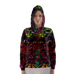 Abstract Psychedelic Face Nightmare Eyes Font Horror Fantasy Artwork Hooded Wind Breaker (women) by Nexatart