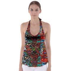 Abstract Psychedelic Face Nightmare Eyes Font Horror Fantasy Artwork Babydoll Tankini Top