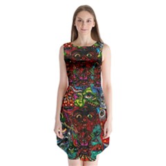 Abstract Psychedelic Face Nightmare Eyes Font Horror Fantasy Artwork Sleeveless Chiffon Dress   by Nexatart