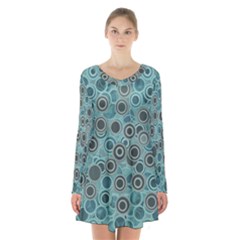 Abstract Aquatic Dream Long Sleeve Velvet V-neck Dress