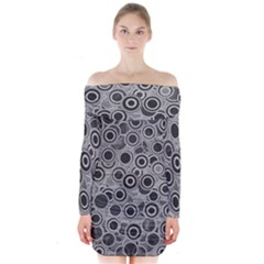 Abstract Grey End Of Day Long Sleeve Off Shoulder Dress