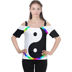 Rainbow Around Yinyang Women s Cutout Shoulder Tee