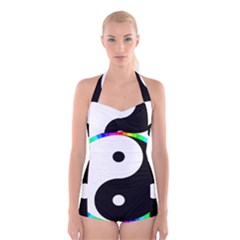 Rainbow Around Yinyang Boyleg Halter Swimsuit 