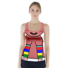 Cartoon Cat In Rainbow Socks Racer Back Sports Top by Nexatart