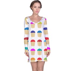 Colorful Cupcakes Pattern Long Sleeve Nightdress by Nexatart