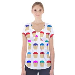 Colorful Cupcakes Pattern Short Sleeve Front Detail Top by Nexatart