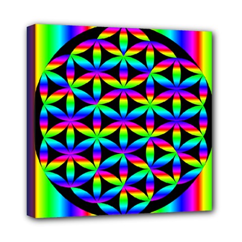 Rainbow Flower Of Life In Black Circle Mini Canvas 8  X 8  by Nexatart