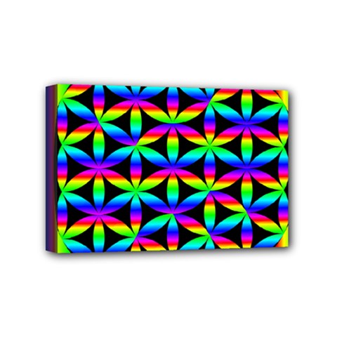 Rainbow Flower Of Life In Black Circle Mini Canvas 6  X 4  by Nexatart