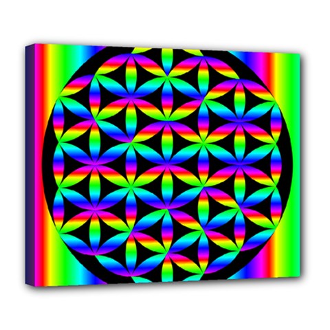 Rainbow Flower Of Life In Black Circle Deluxe Canvas 24  X 20   by Nexatart