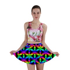 Rainbow Flower Of Life In Black Circle Mini Skirt by Nexatart