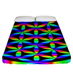 Rainbow Flower Of Life In Black Circle Fitted Sheet (king Size) by Nexatart