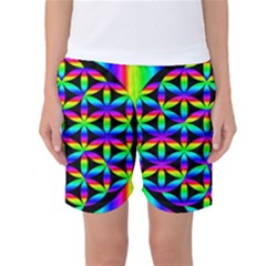 Rainbow Flower Of Life In Black Circle Women s Basketball Shorts by Nexatart