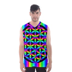 Rainbow Flower Of Life In Black Circle Men s Basketball Tank Top by Nexatart