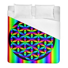 Rainbow Flower Of Life In Black Circle Duvet Cover (full/ Double Size) by Nexatart