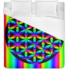 Rainbow Flower Of Life In Black Circle Duvet Cover (king Size) by Nexatart