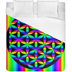 Rainbow Flower Of Life In Black Circle Duvet Cover (california King Size) by Nexatart