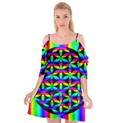 Rainbow Flower Of Life In Black Circle Cutout Spaghetti Strap Chiffon Dress by Nexatart