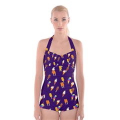 Seamless Ice Cream Pattern Boyleg Halter Swimsuit  by Nexatart