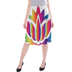 Rainbow Lotus Flower Silhouette Midi Beach Skirt by Nexatart