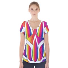 Rainbow Lotus Flower Silhouette Short Sleeve Front Detail Top by Nexatart