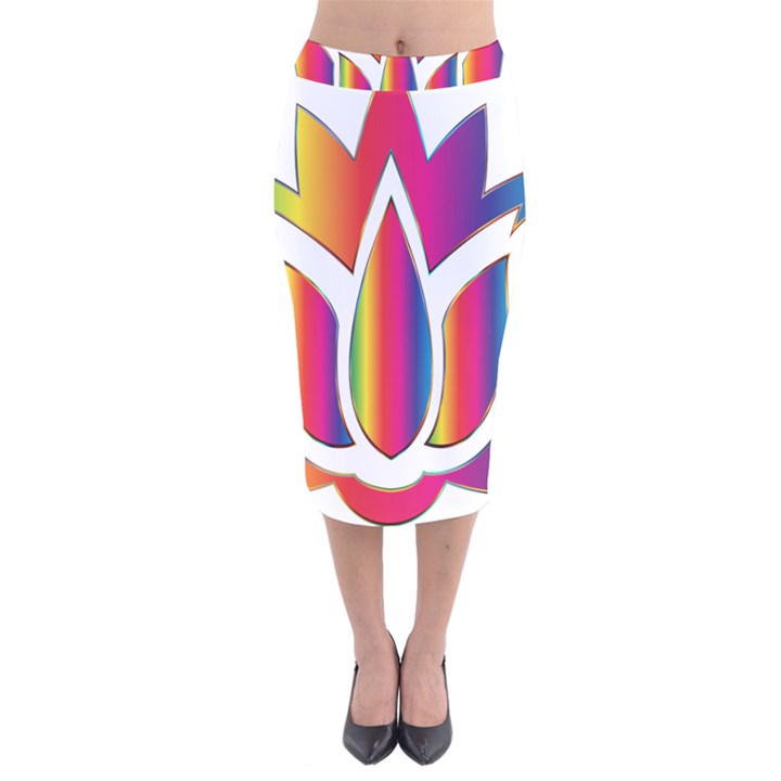 Rainbow Lotus Flower Silhouette Velvet Midi Pencil Skirt