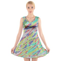 Crayon Texture V-neck Sleeveless Skater Dress by Nexatart