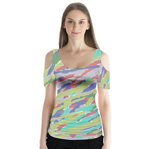 Crayon Texture Butterfly Sleeve Cutout Tee  by Nexatart