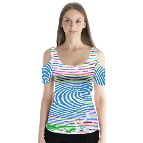 Prismatic Fingerprint Butterfly Sleeve Cutout Tee  by Nexatart