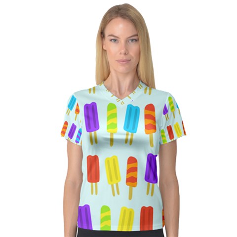 Popsicle Pattern Women s V-neck Sport Mesh Tee by Nexatart