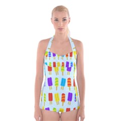 Popsicle Pattern Boyleg Halter Swimsuit  by Nexatart