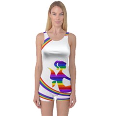 Rainbow Fairy Relaxing On The Rainbow Crescent Moon One Piece Boyleg Swimsuit by Nexatart