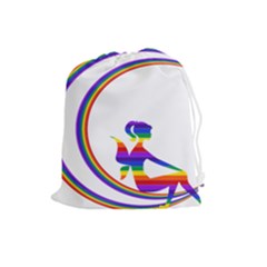 Rainbow Fairy Relaxing On The Rainbow Crescent Moon Drawstring Pouches (large)  by Nexatart