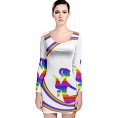 Rainbow Fairy Relaxing On The Rainbow Crescent Moon Long Sleeve Velvet Bodycon Dress by Nexatart