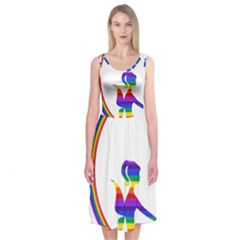 Rainbow Fairy Relaxing On The Rainbow Crescent Moon Midi Sleeveless Dress by Nexatart