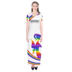 Rainbow Fairy Relaxing On The Rainbow Crescent Moon Short Sleeve Maxi Dress by Nexatart