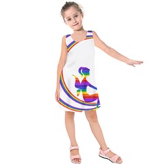 Rainbow Fairy Relaxing On The Rainbow Crescent Moon Kids  Sleeveless Dress by Nexatart