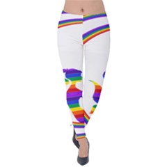 Rainbow Fairy Relaxing On The Rainbow Crescent Moon Velvet Leggings by Nexatart