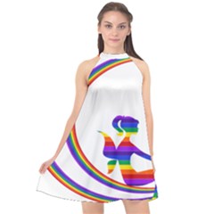 Rainbow Fairy Relaxing On The Rainbow Crescent Moon Halter Neckline Chiffon Dress 